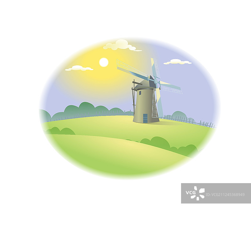 日出风车草地图片素材