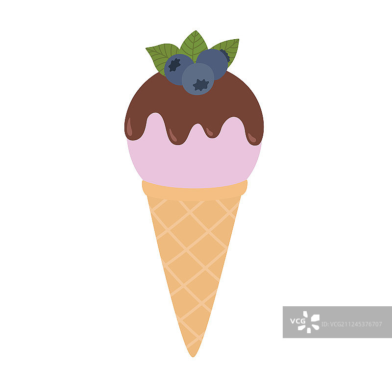 华夫饼里的巧克力蓝莓冰淇淋图片素材