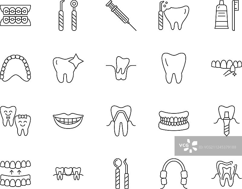 牙科线条图标集图片素材