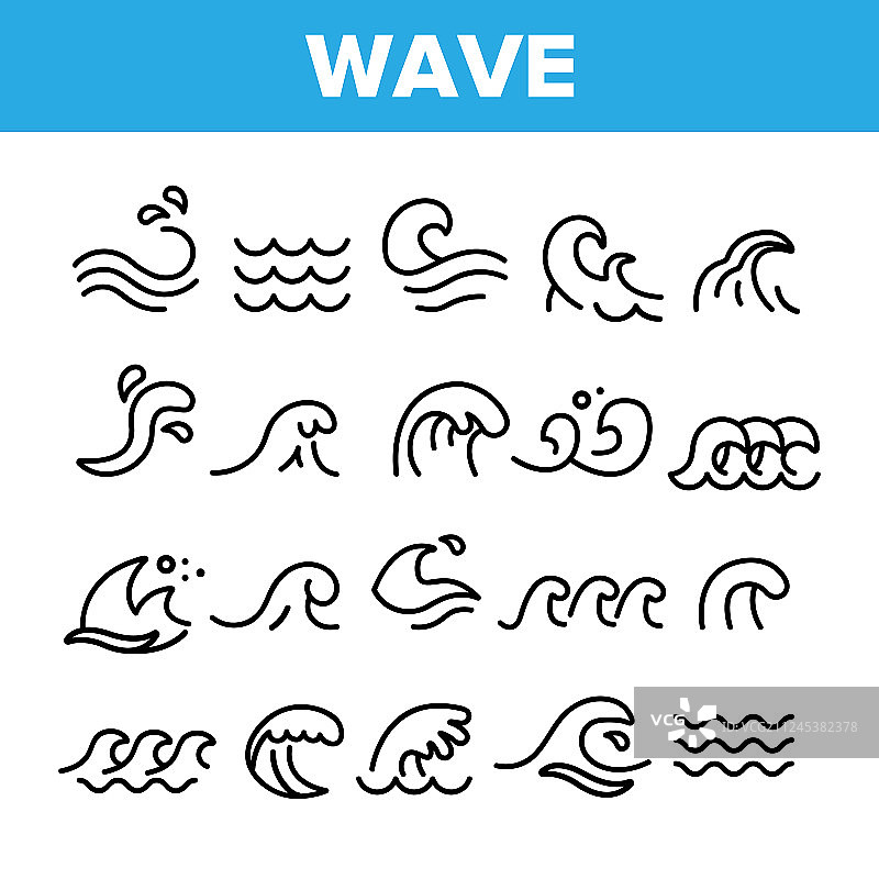 海洋波浪线性图标集图片素材