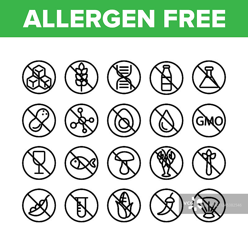 不含过敏原的食物线性图标集图片素材