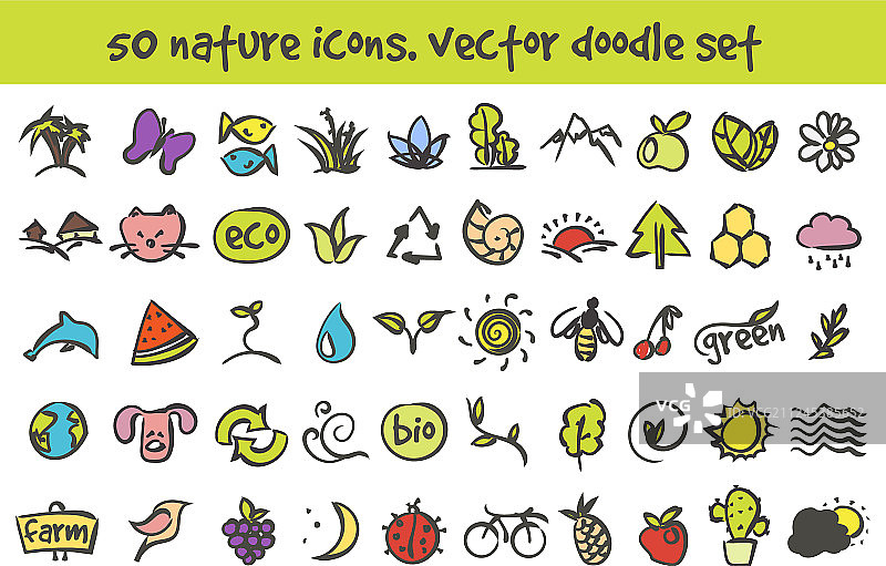 涂鸦自然图标合集图片素材