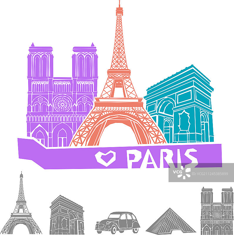 巴黎旅游图标集图片素材
