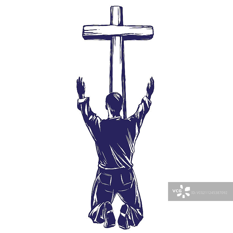 男人祈祷，感谢神的宽恕图片素材