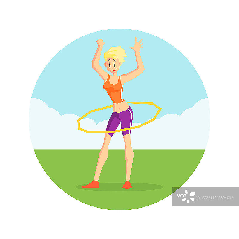 在自然中转呼啦圈的女孩图片素材