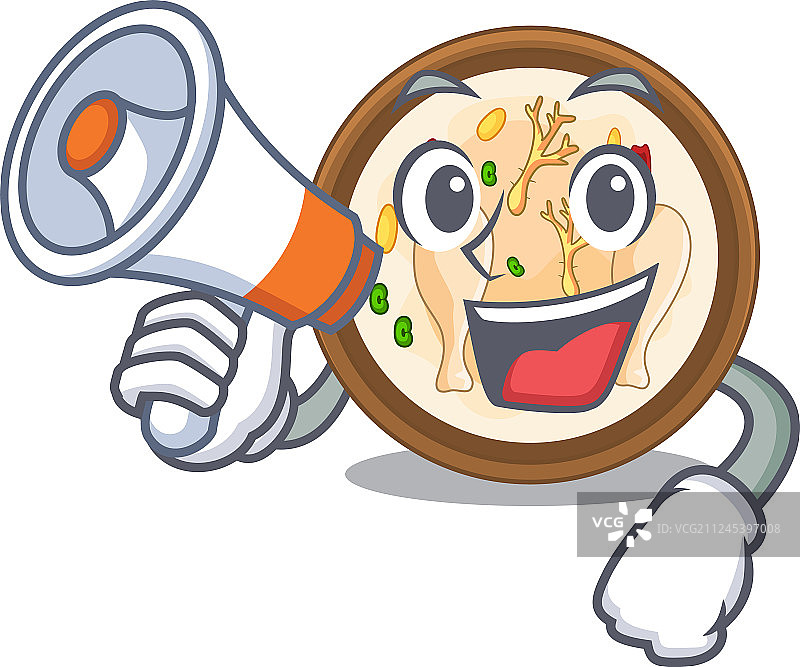 拿着扩音器的热腾腾参鸡汤卡通图图片素材