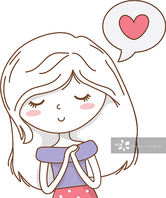 穿着时尚连衣裙的可爱卡通女孩肖像图片素材