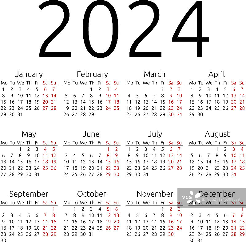 简约2024年星期一日历图片素材