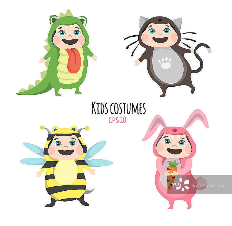 穿着动物服装的可爱儿童套装图片素材