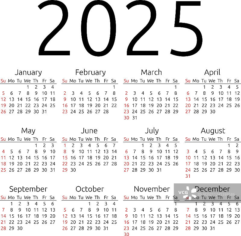 2025年日历（周日）图片素材