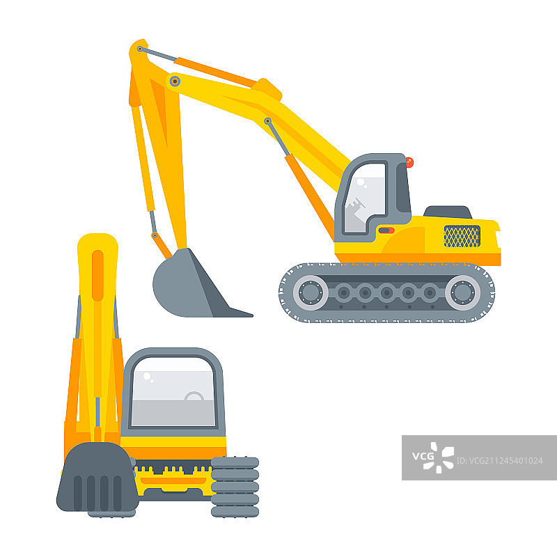 挖土机侧视图和前视图图片素材