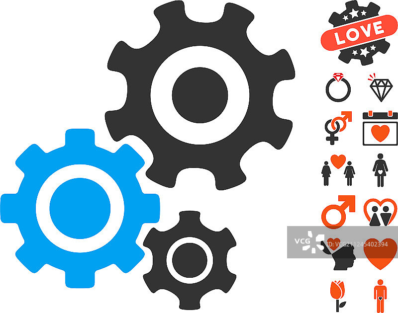 带有爱心奖励的齿轮机构图标图片素材