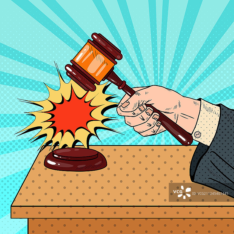 波普风法官在法庭上敲击木槌图片素材