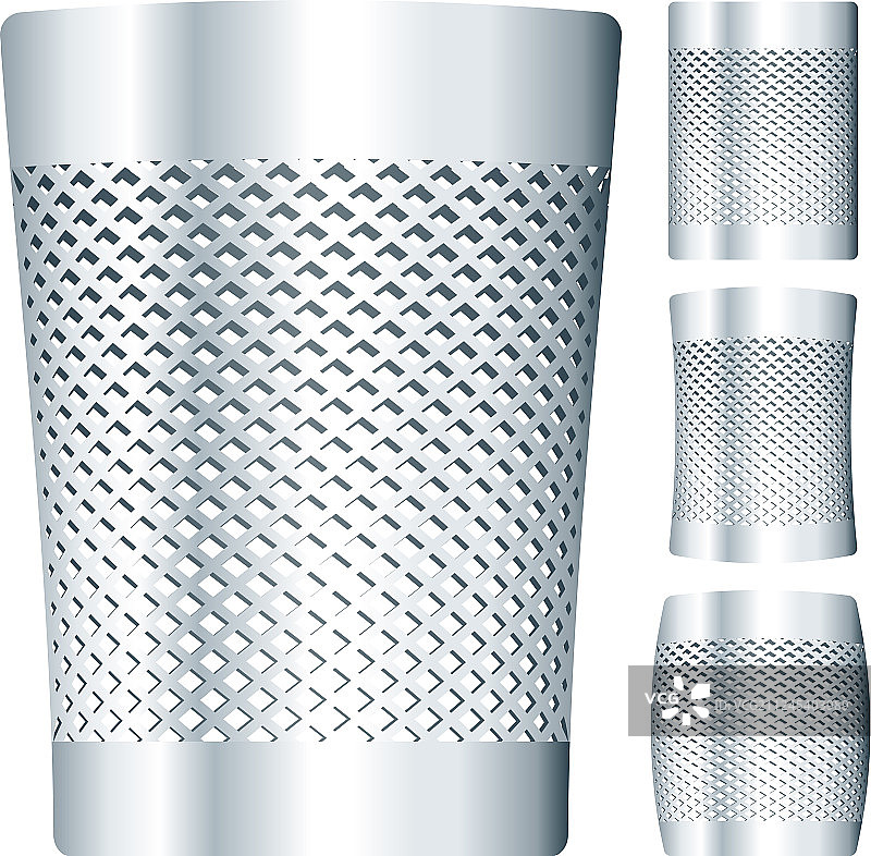 四种形状金属光泽垃圾桶图标图片素材