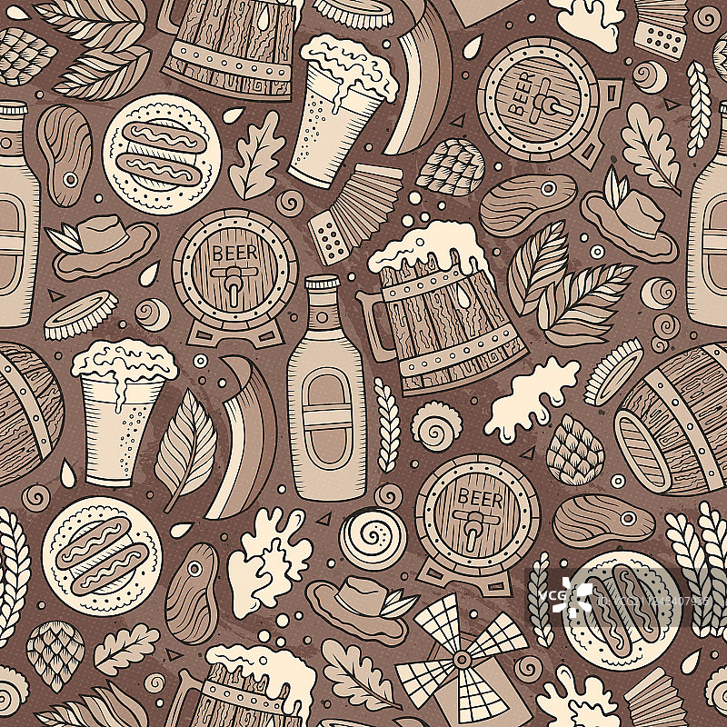 手绘卡通可爱啤酒节无缝图案图片素材
