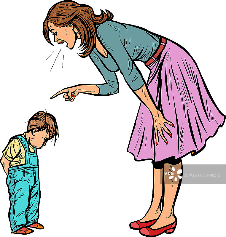 母亲和内疚的儿子（白色背景）图片素材