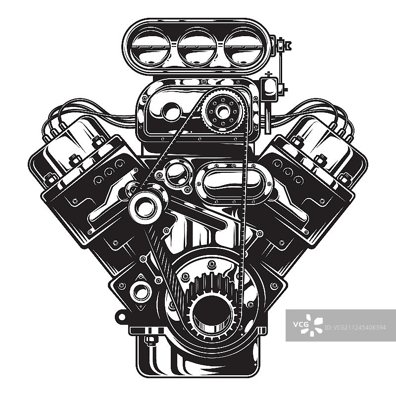 汽车发动机的单色隔离图图片素材