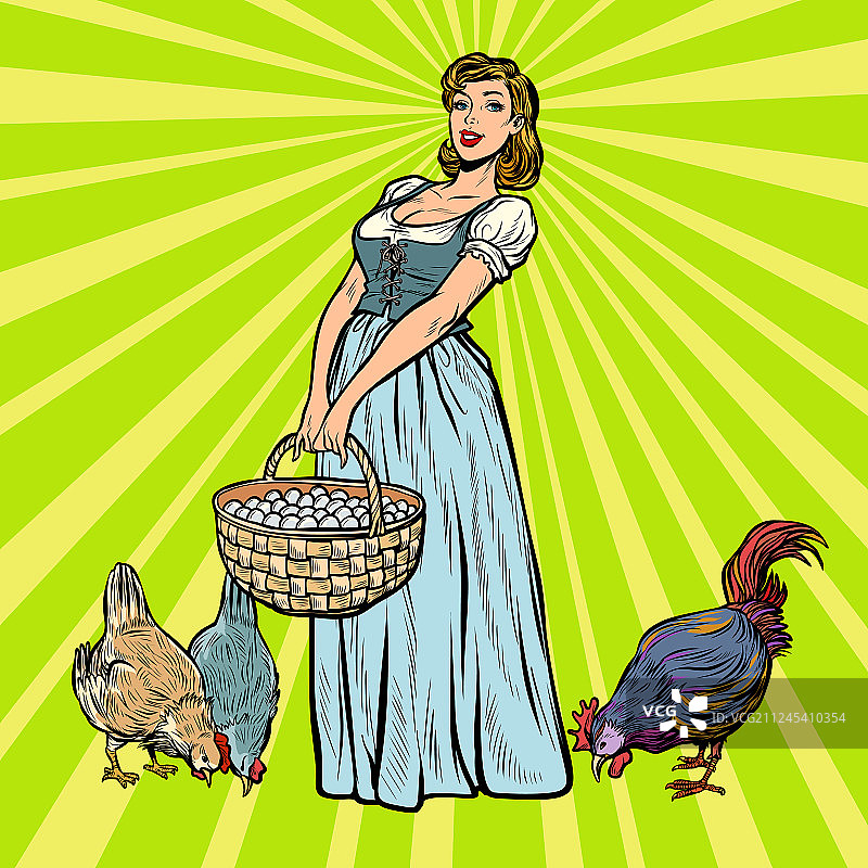 农场上的村妇与鸡和鸡蛋图片素材