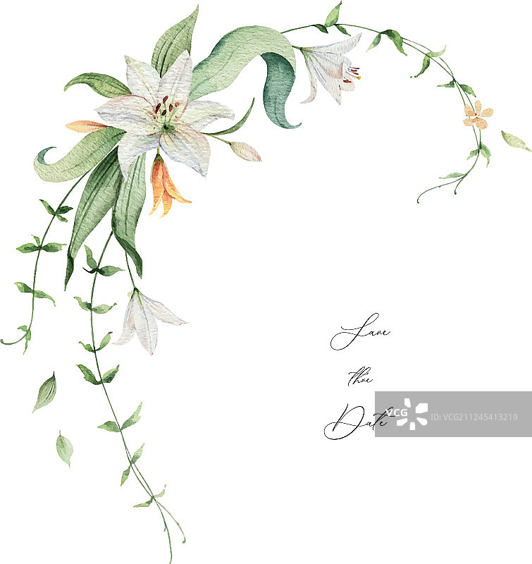 水彩橙色百合花花环图片素材