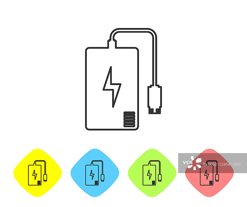 带有不同充电线的灰色充电宝线条图片素材