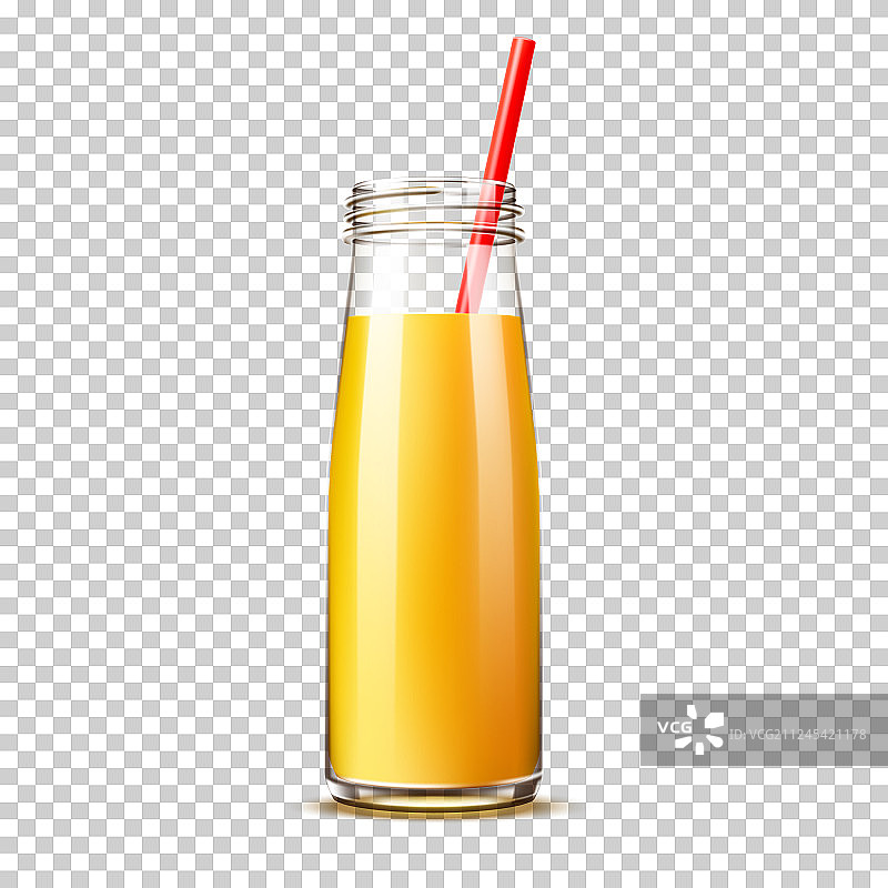 逼真的橙汁瓶与吸管图片素材
