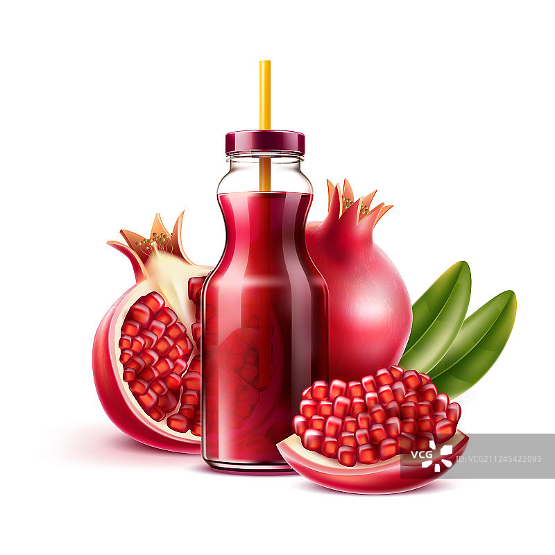 逼真的石榴汁瓶和水果图片素材