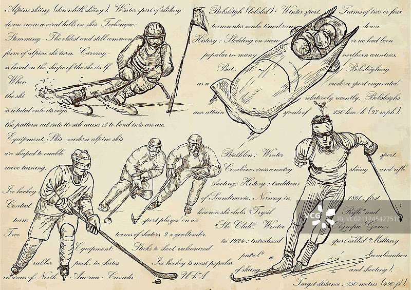 手绘冬季运动线条图片素材