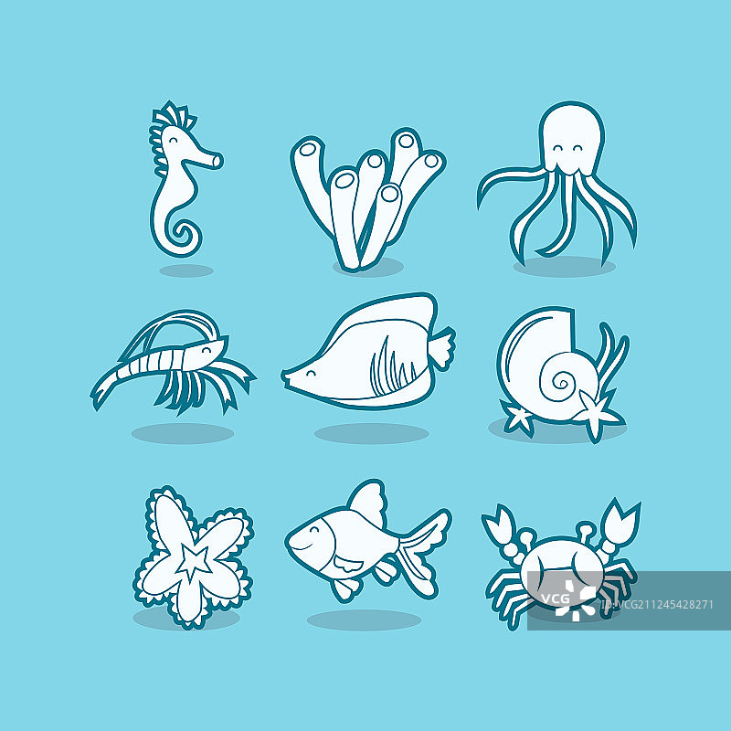 海洋生物线条艺术图片素材
