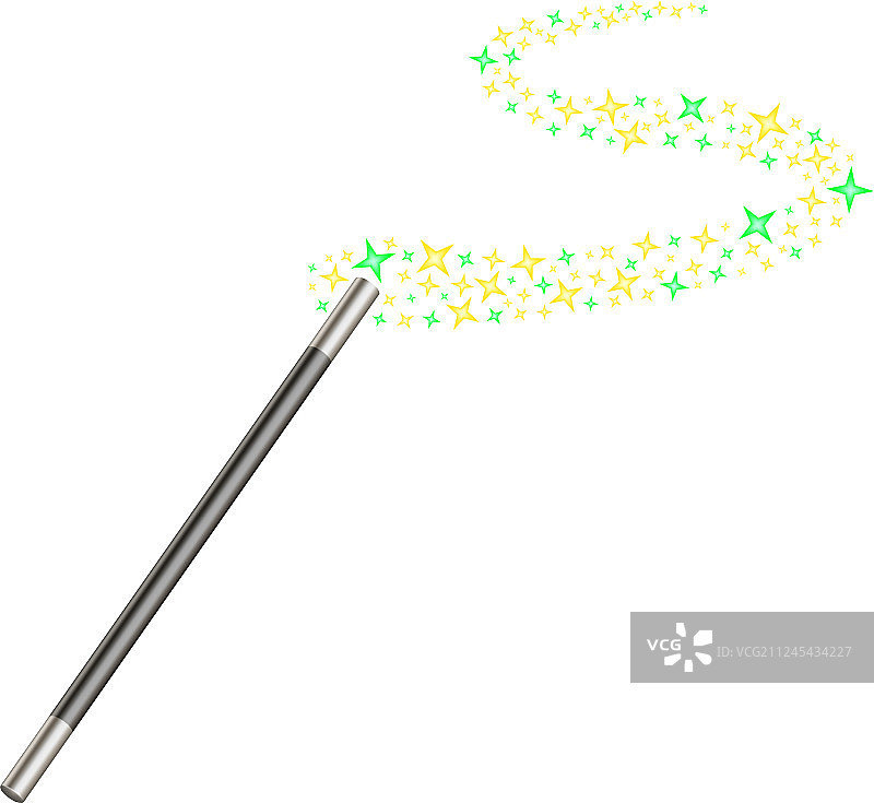 带有金色和绿色星星流的魔法棒图片素材