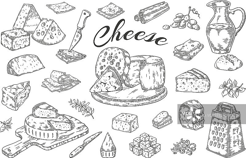 手绘奶酪素描乳制品美食图片素材