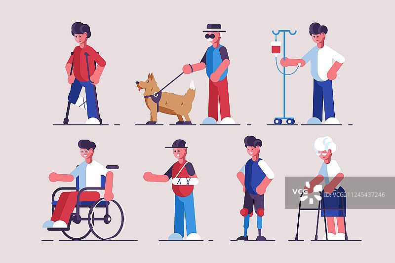 残疾人角色集图片素材