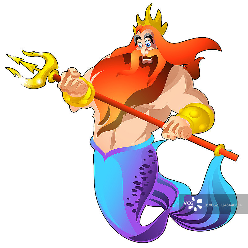 手持金色三叉戟和王冠的波塞冬图片素材