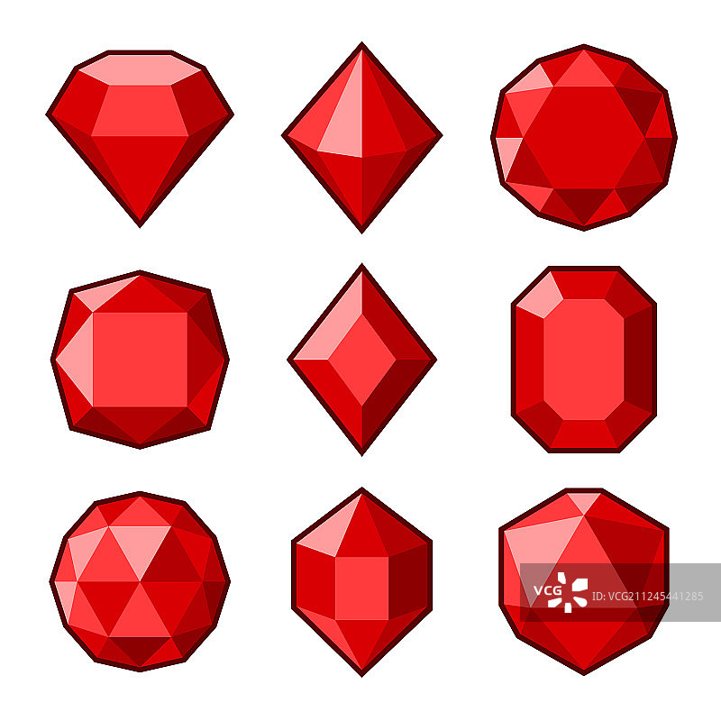 白色背景上的红色水晶和宝石图标集图片素材