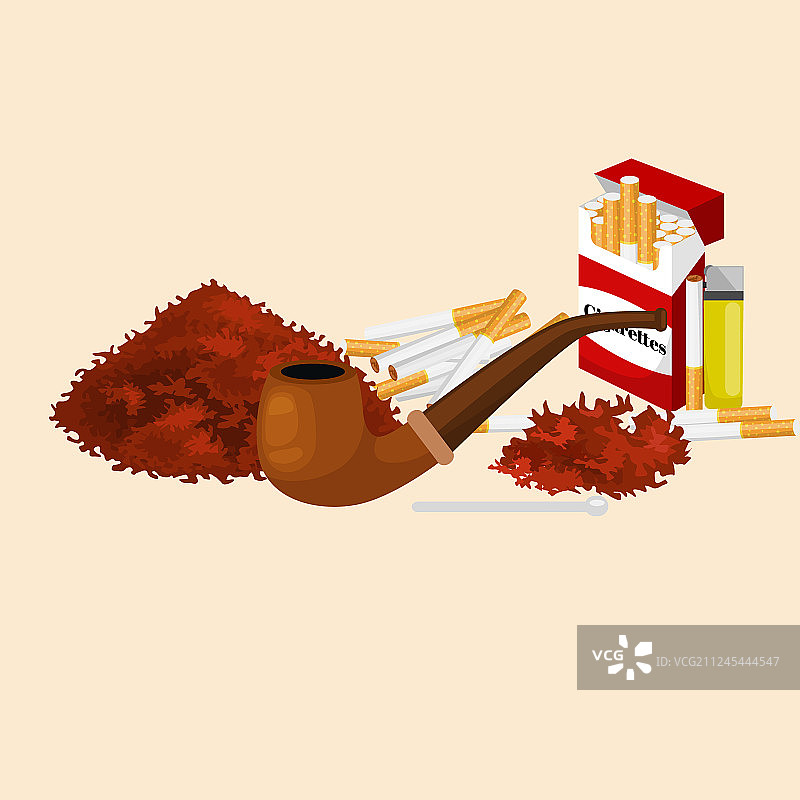 用于卷烟的木制烟斗和烟丝图片素材