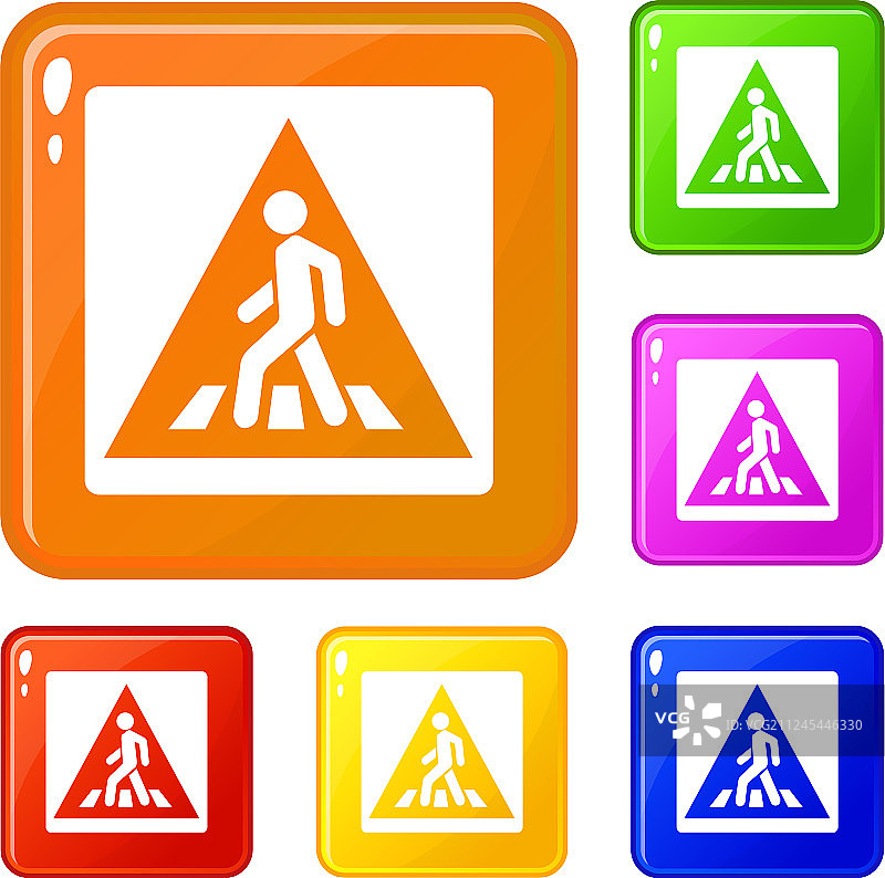 行人路标图标集颜色图片素材