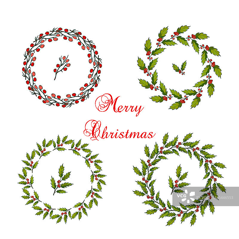 圣诞冬青花环套装图片素材