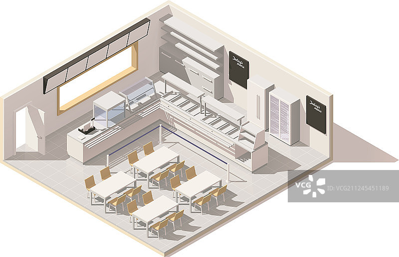 2.5D低多边形自助餐厅图片素材