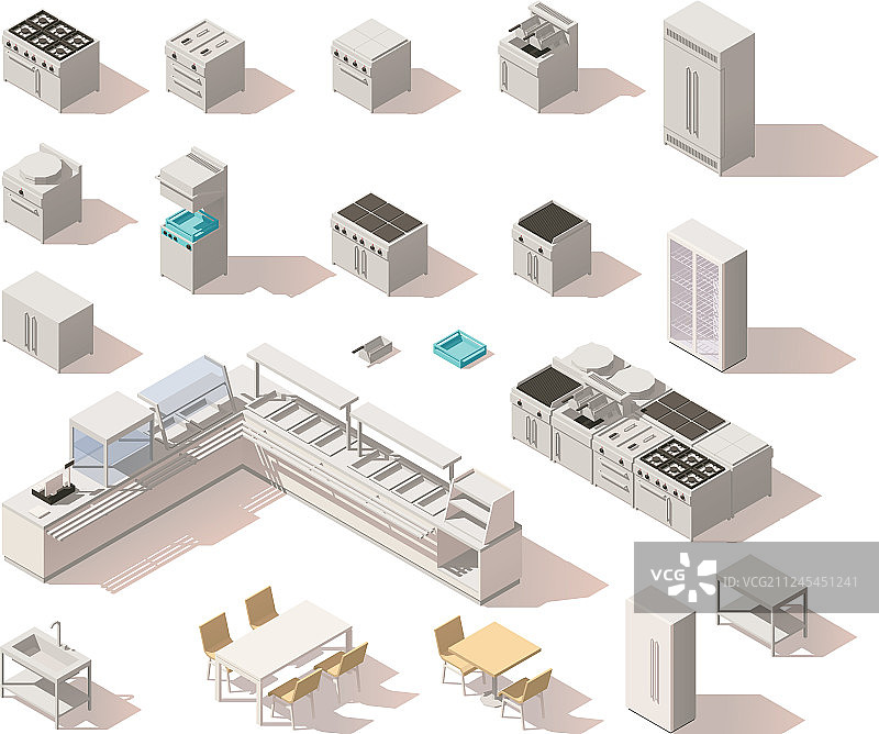 2.5D低多边形餐厅设备图片素材