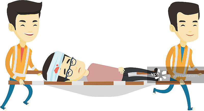 急诊医生用担架抬着男人图片素材
