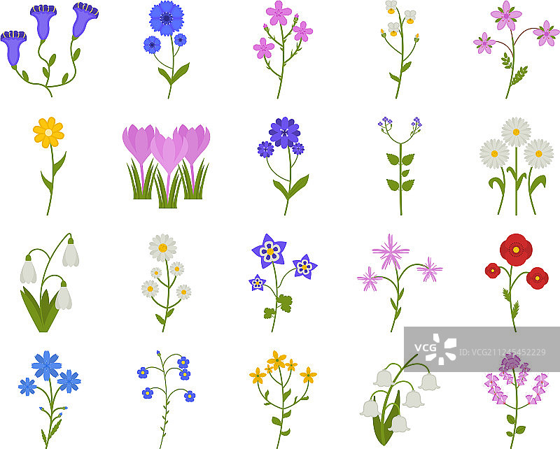 扁平风格的野花图标合集图片素材