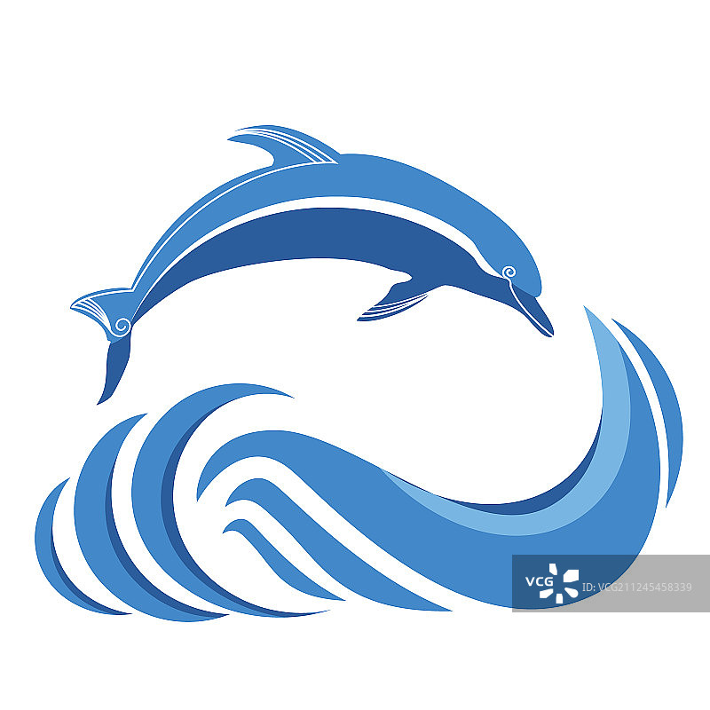 蓝色海豚在海中跳跃（白色背景）图片素材