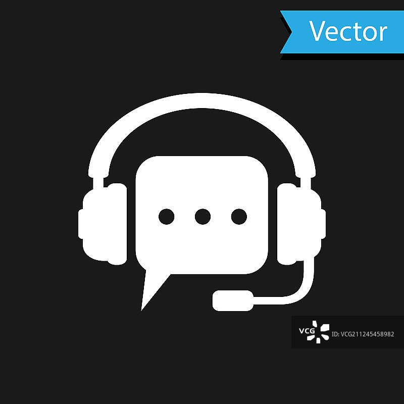 黑色背景上带有语音气泡图标的白色耳机图片素材