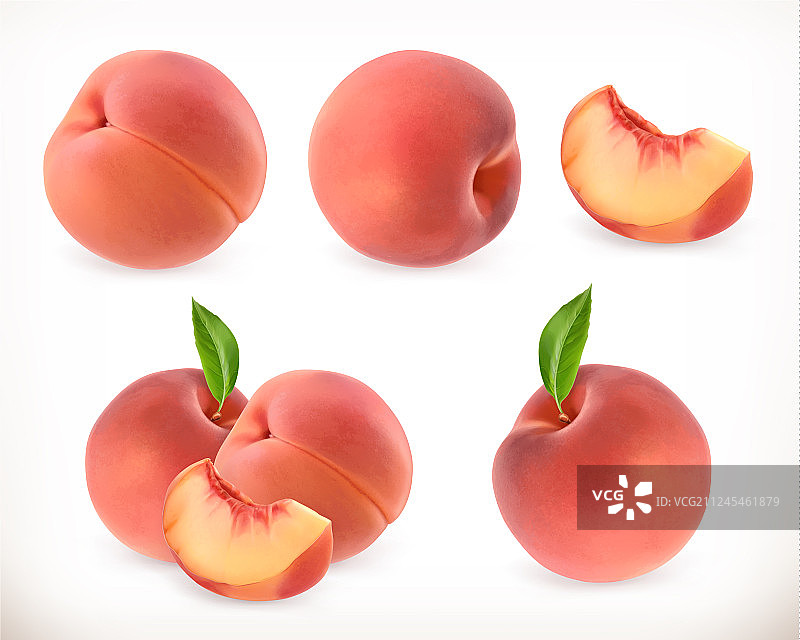 逼真的3D水蜜桃甜水果图标图片素材