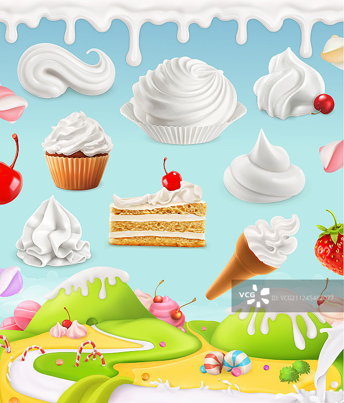 搅打奶油牛奶冰淇淋蛋糕纸杯蛋糕图片素材