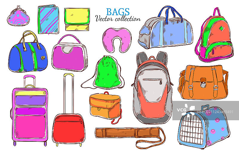 彩色旅行行李涂鸦合集图片素材