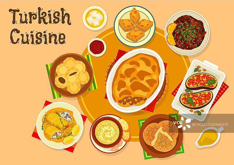 土耳其美食肉类菜肴与甜点图标图片素材