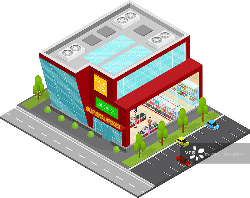 超市建筑2.5D透视图图片素材