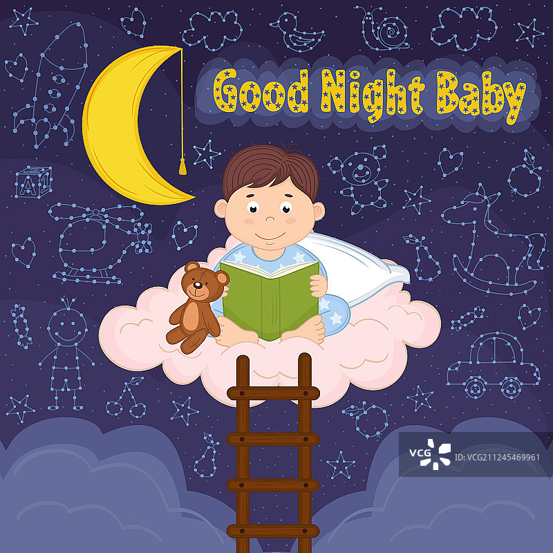 男孩在云端阅读图片素材