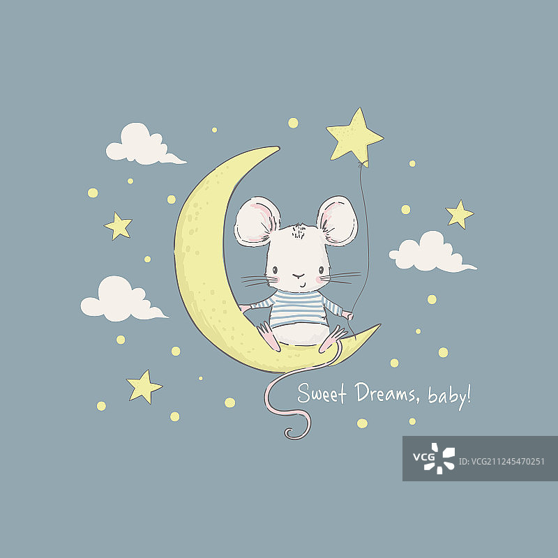 可爱的小老鼠在月亮上图片素材