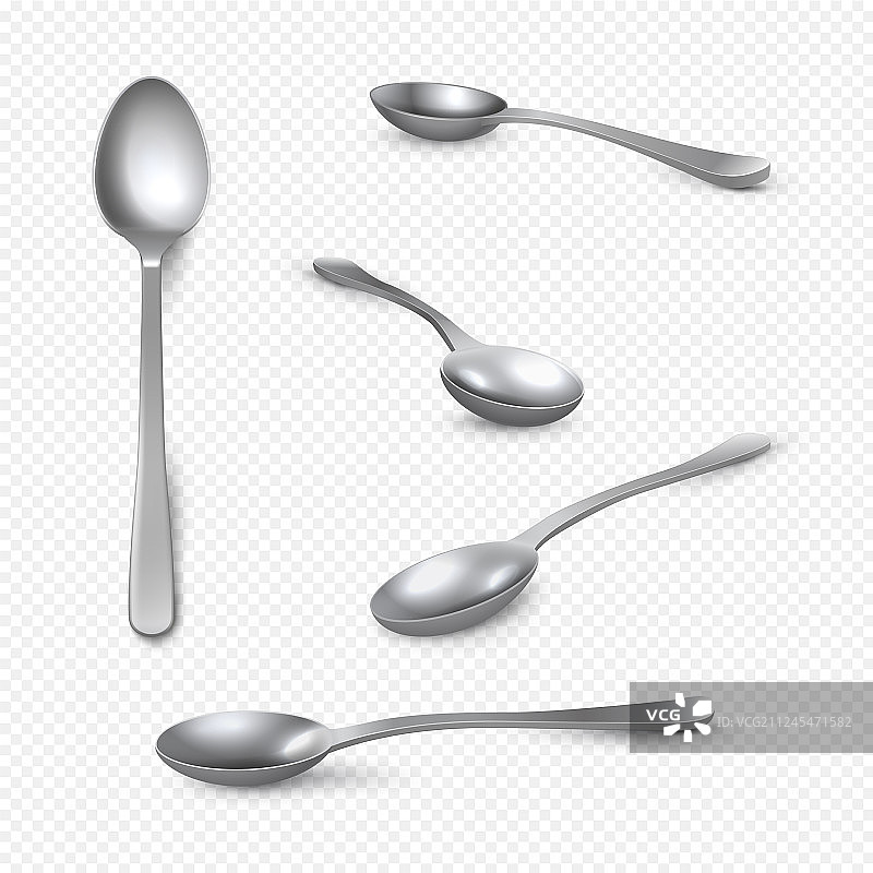逼真金属勺3D银色茶匙图片素材